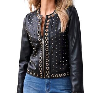 NEW Boston Proper Grommet Studded Faux Leather Edgy Jacket Black Sz M 8/10 NWT …